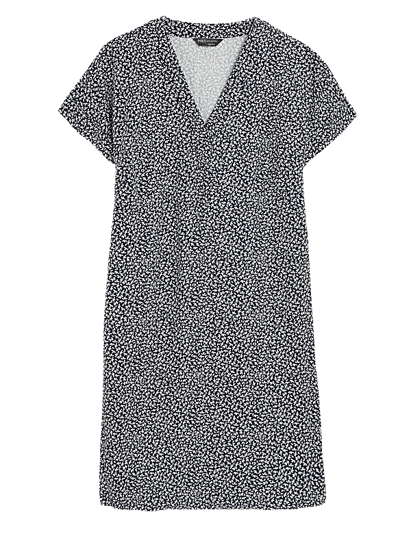 Linen Blend Leaf Print Mini Shift Dress