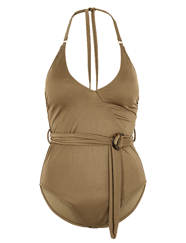 Belted Halter Neck Plunge Swimsuit