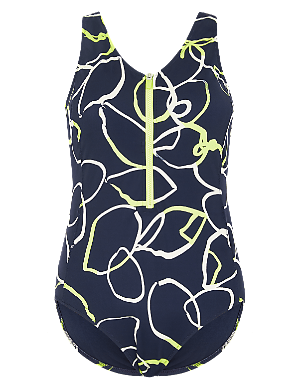 Printed Zip Through Swimsuit