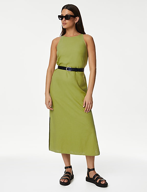 Linen Rich High Neck Midi Slip Dress