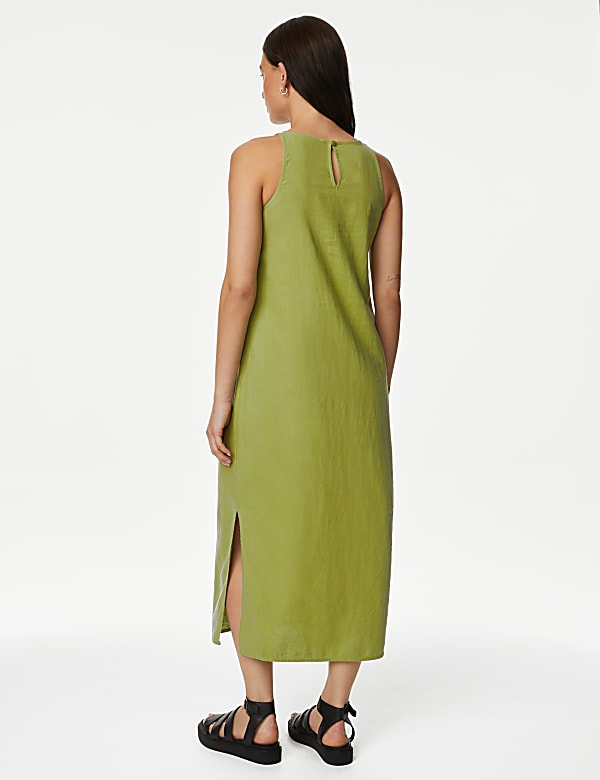 Linen Rich High Neck Midi Slip Dress
