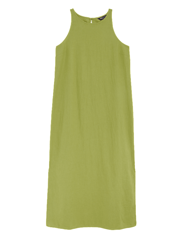 Linen Rich High Neck Midi Slip Dress