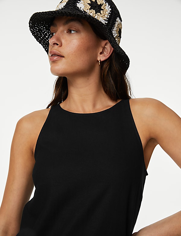 Linen Rich High Neck Midi Slip Dress