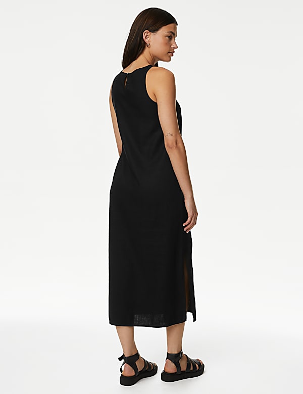 Linen Rich High Neck Midi Slip Dress