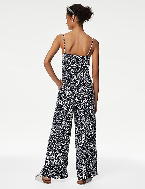 Linen Rich Printed Sleeveless Jumpsuit