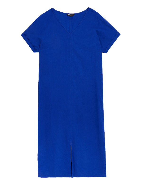 Linen Rich V-Neck Midi T-Shirt Dress