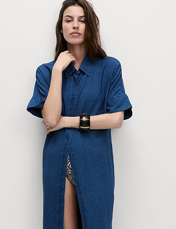 Linen Rich Collared Midi Shirt Dress