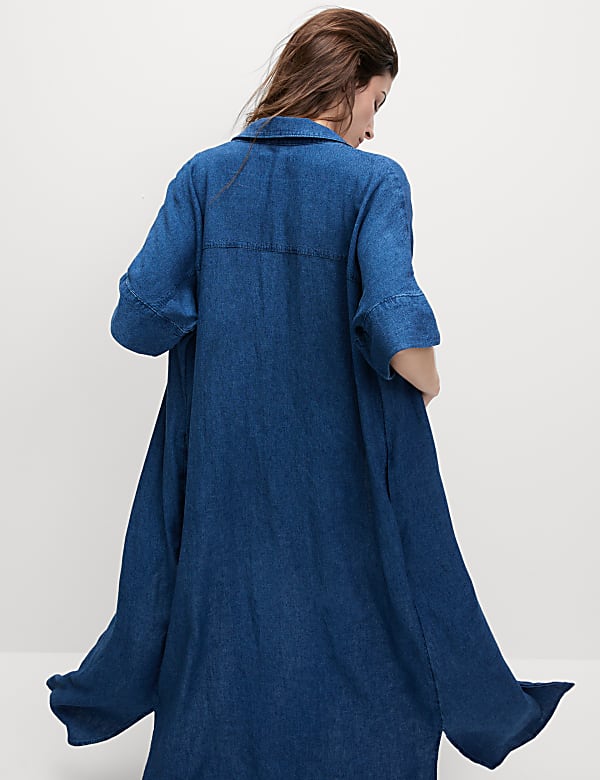Linen Rich Collared Midi Shirt Dress