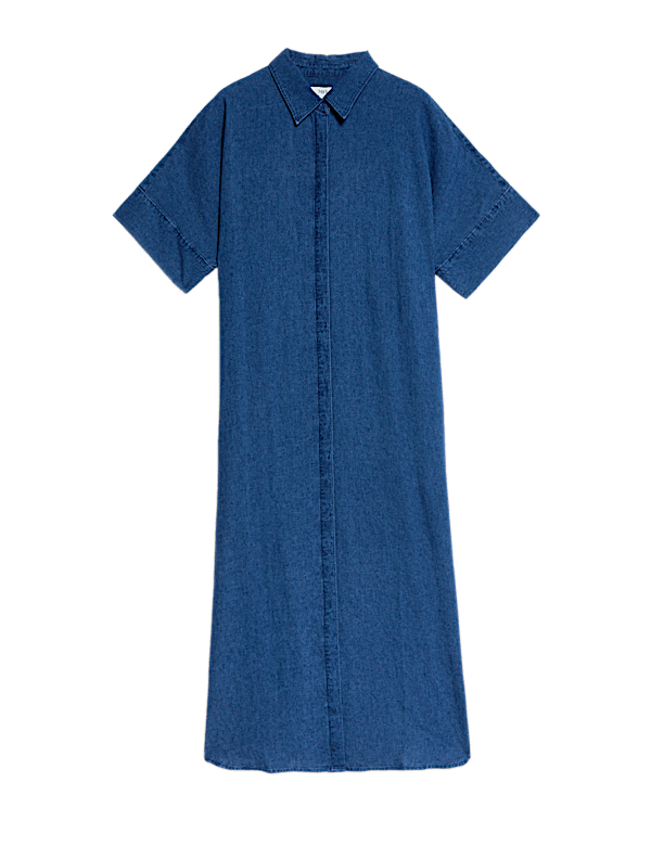 Linen Rich Collared Midi Shirt Dress