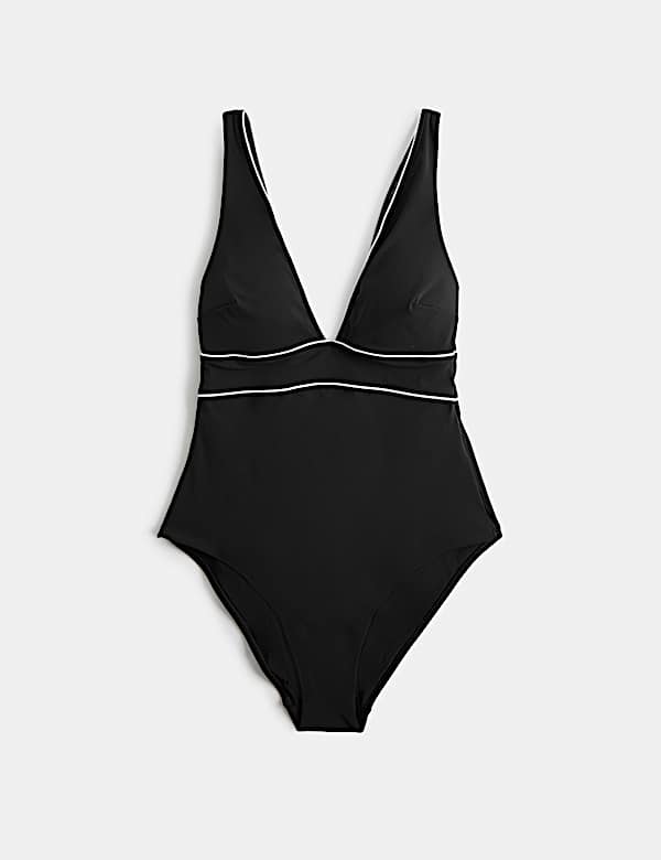 Firm Control Padded Piping Plunge Swimsuit - NZ