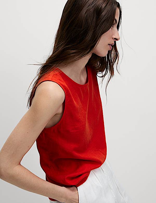 Linen Rich Cross Back Tank Top - JO