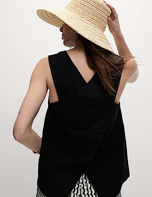 Linen Rich Cross Back Tank Top