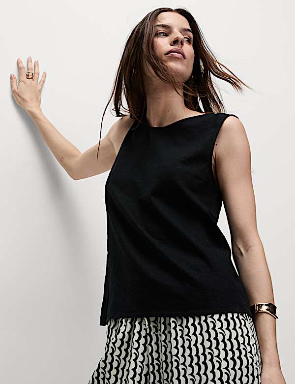 Linen Rich Cross Back Tank Top