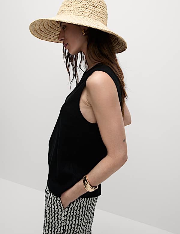 Linen Rich Cross Back Tank Top