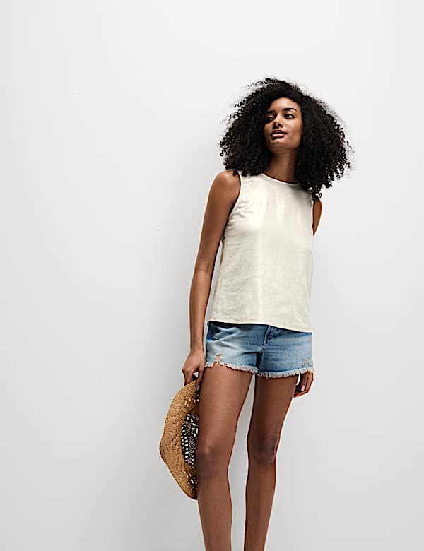 Linen Rich Shimmer Cross Back Tank Top