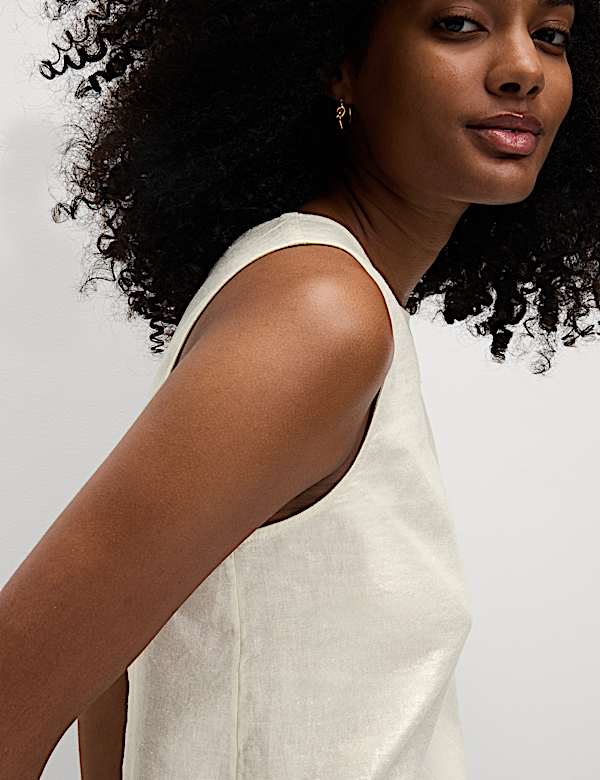 Linen Rich Shimmer Cross Back Tank Top