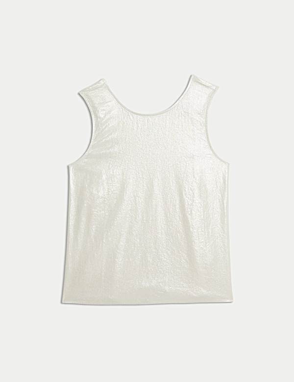 Linen Rich Shimmer Cross Back Tank Top - GR