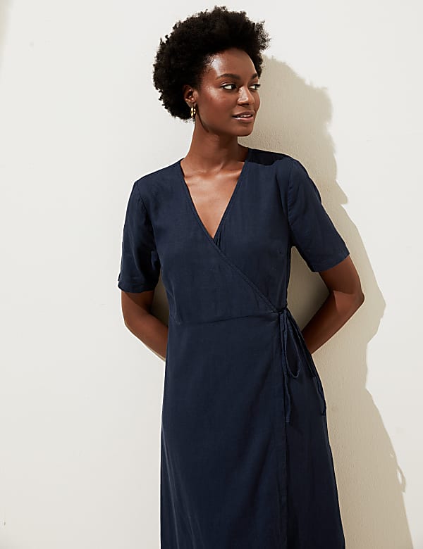 Short sleeve midi wrap dress online