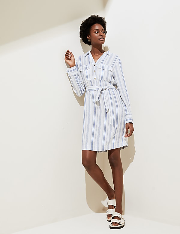 Striped linen shirt dress on sale