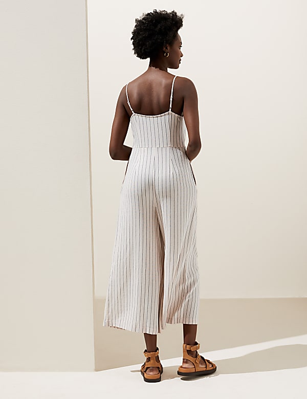 Linen Rich Striped Square Neck Jumpsuit