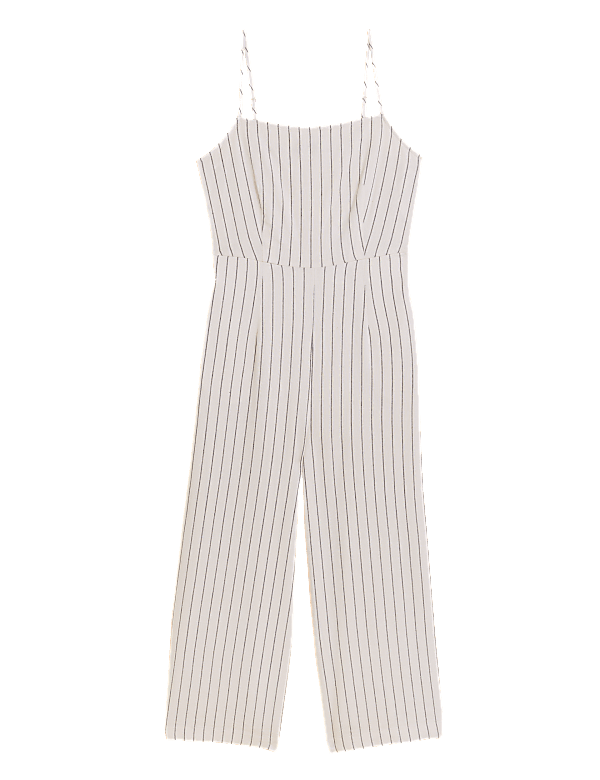 Linen Rich Striped Square Neck Jumpsuit