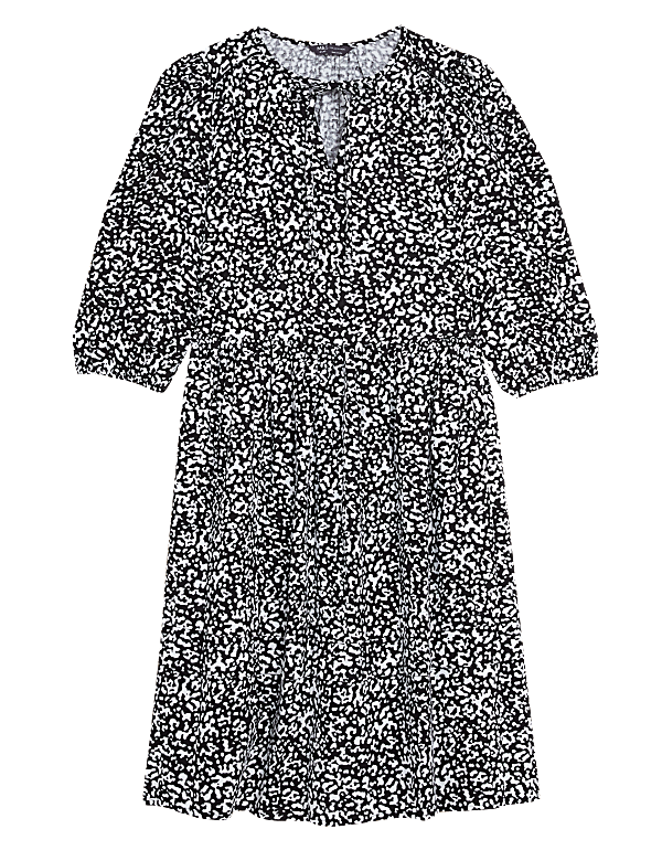 Linen Blend Printed Mini Tiered Dress
