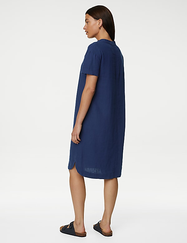 Linen Rich V-Neck Short Sleeve Shift Dress
