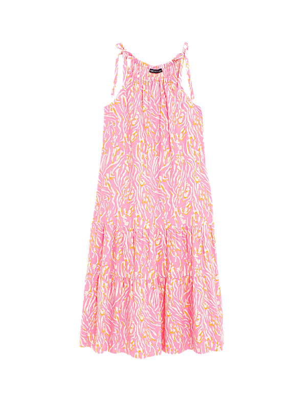 Linen Blend Animal Print Maxi Tiered Dress