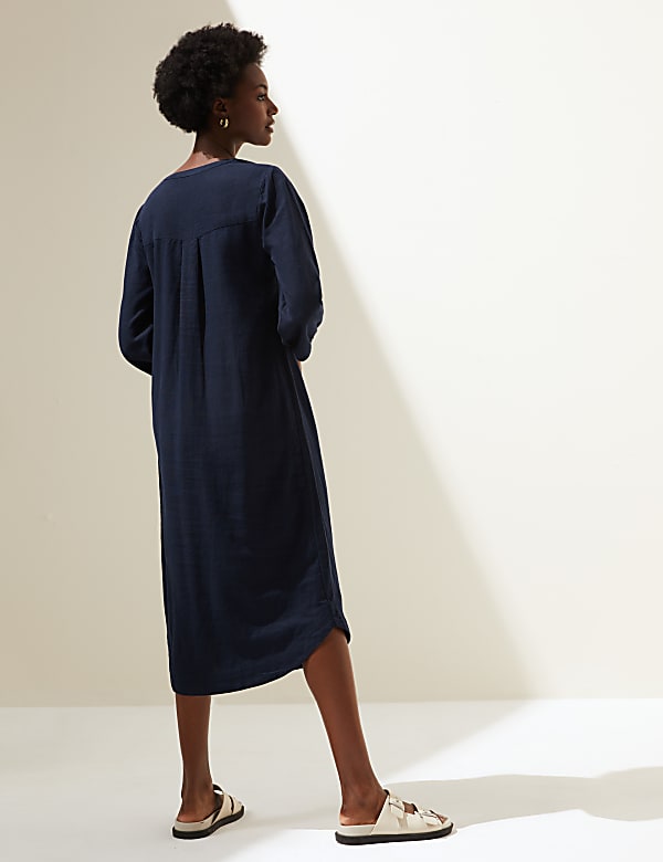 Linen Blend V-Neck Midi Waisted Dress