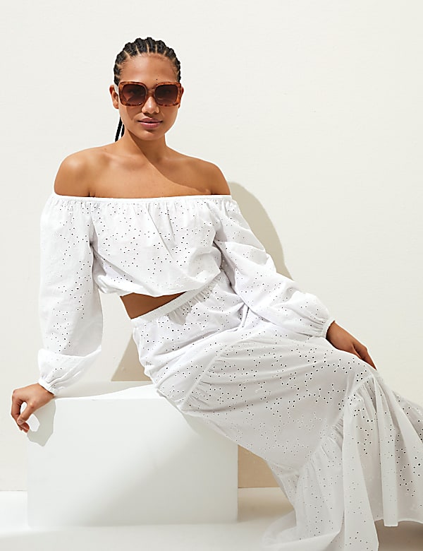 Pure Cotton Broderie Off The Shoulder Top