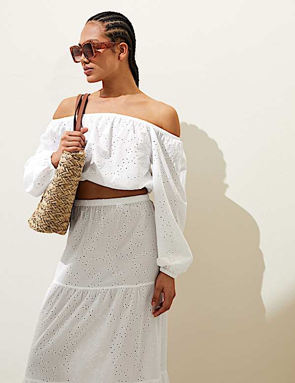 Pure Cotton Broderie Off The Shoulder Top - BG