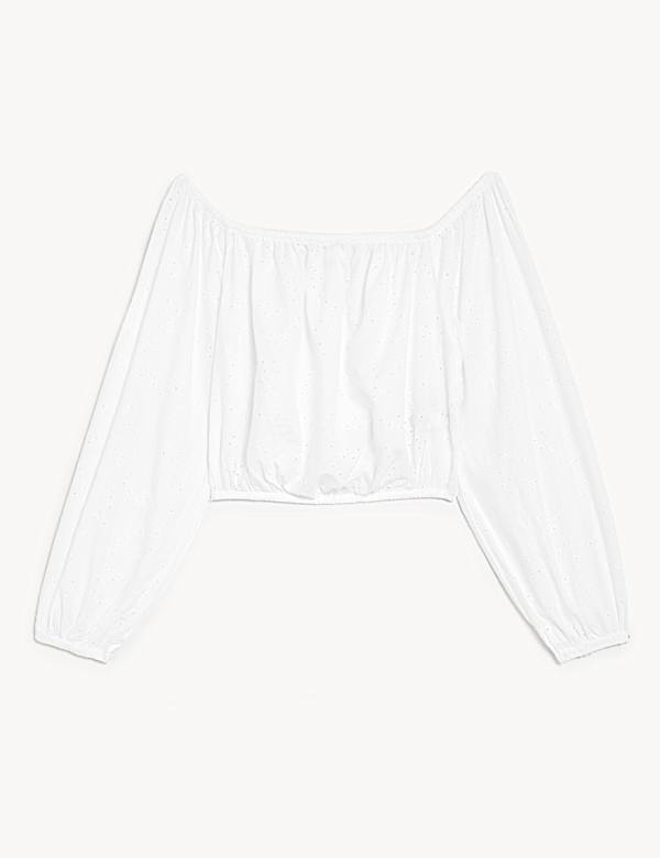 Pure Cotton Broderie Off The Shoulder Top - BG