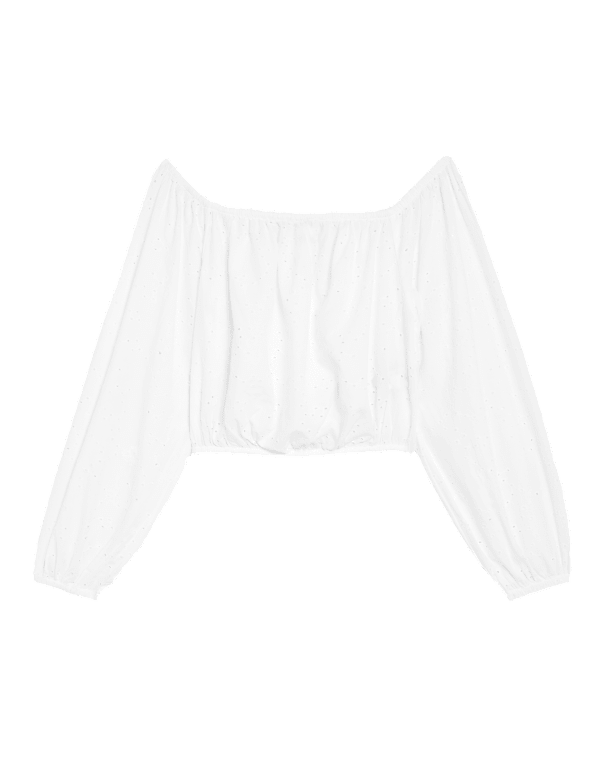 Pure Cotton Broderie Off The Shoulder Top