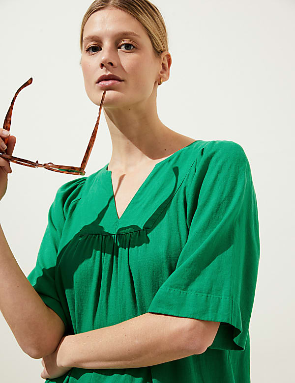 Linen Blend V-Neck Relaxed Dress