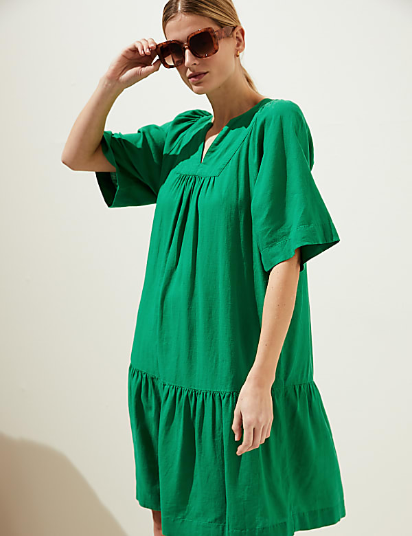 Linen Blend V-Neck Relaxed Dress