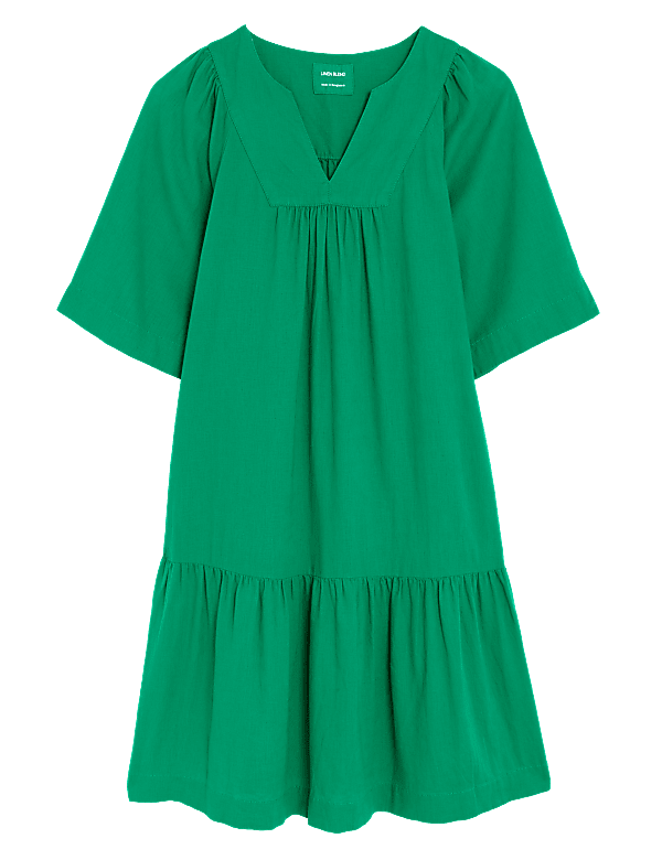 Linen Blend V-Neck Relaxed Dress