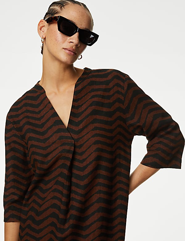 Linen Rich Printed V-Neck Tunic