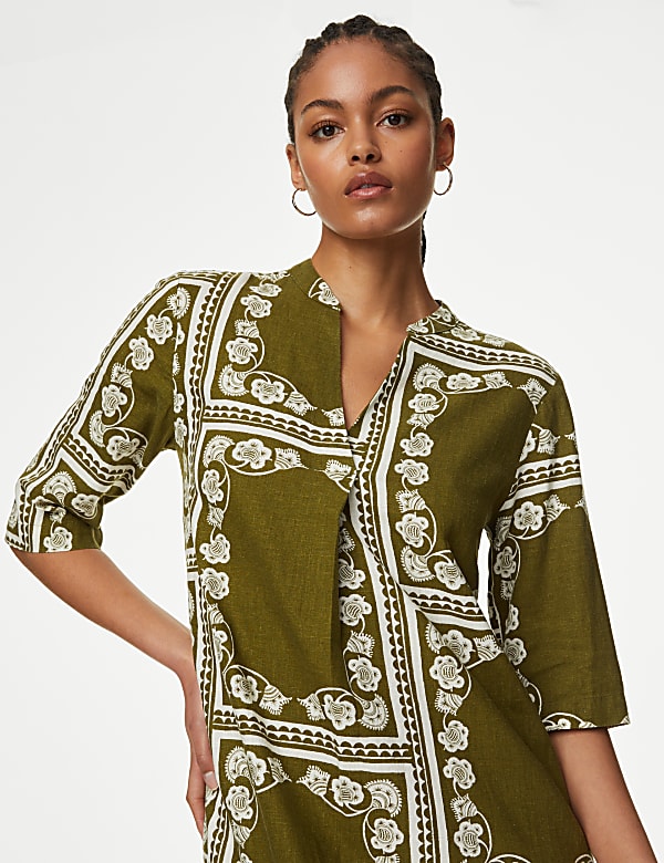 Linen Rich Printed V-Neck Tunic