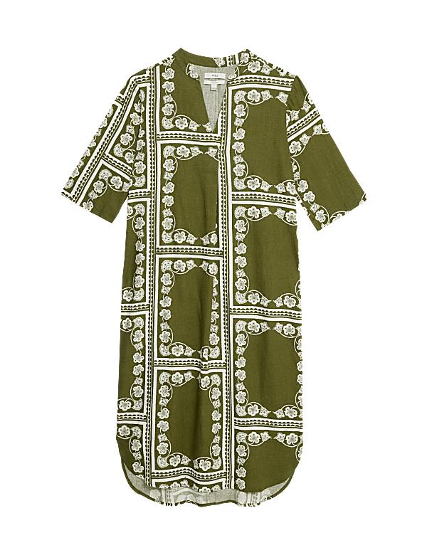 Linen Rich Printed V-Neck Tunic