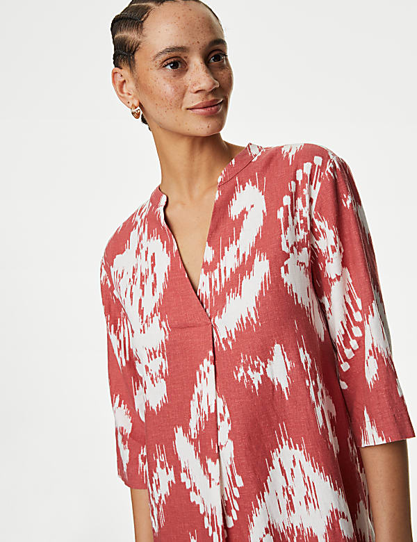 Linen Rich Printed V-Neck Tunic