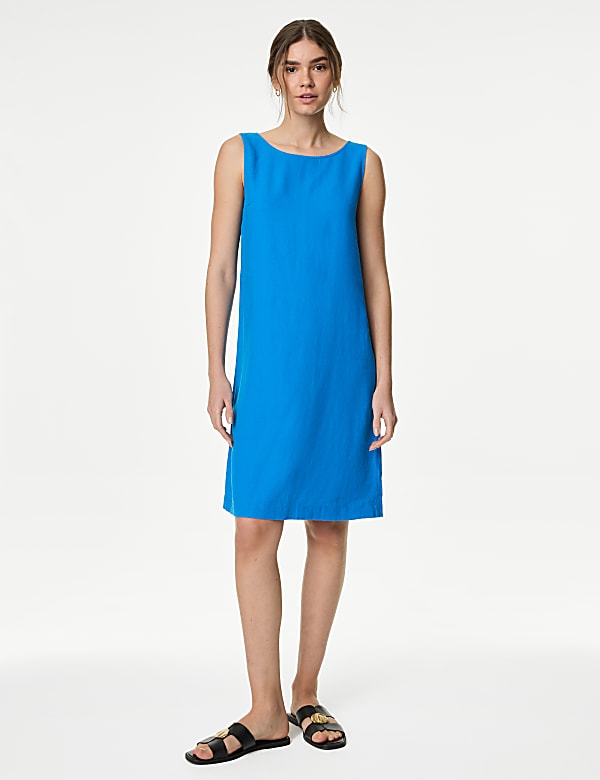 Linen Rich Knee Length Shift Dress