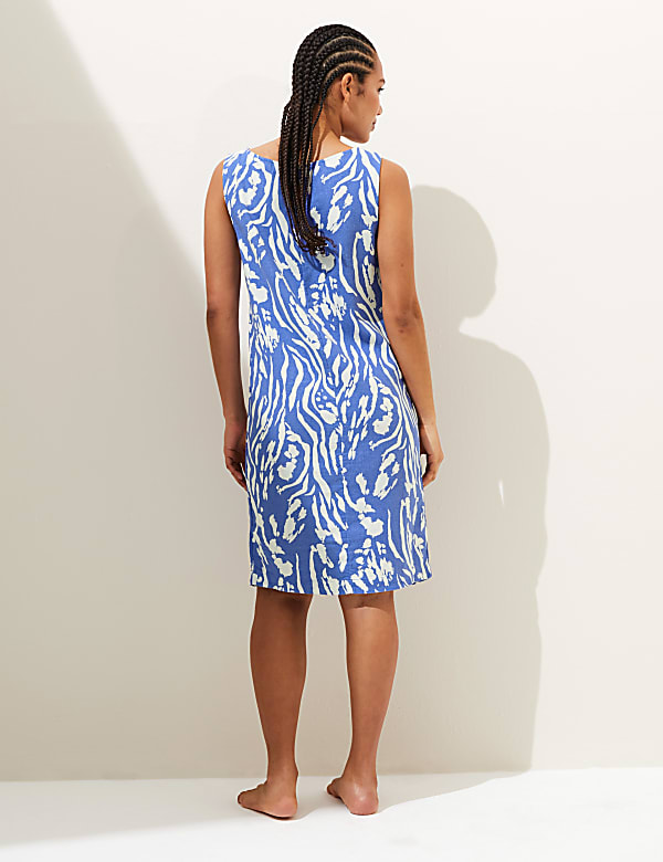 Linen Rich Printed Round Neck Shift Dress