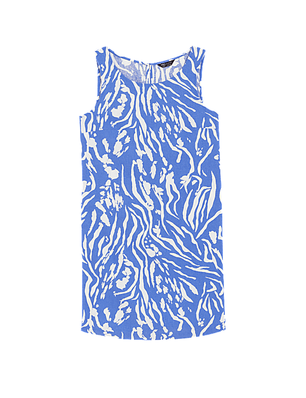 Linen Rich Printed Round Neck Shift Dress