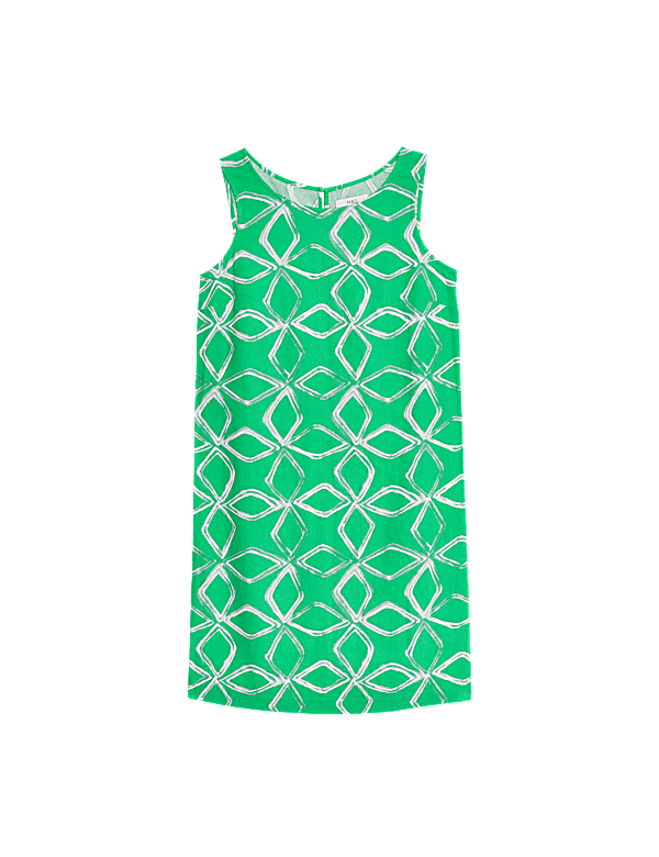 Linen Rich Printed Round Neck Shift Dress
