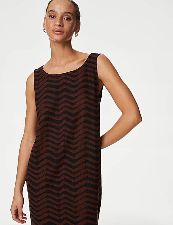 Linen Rich Printed Round Neck Shift Dress