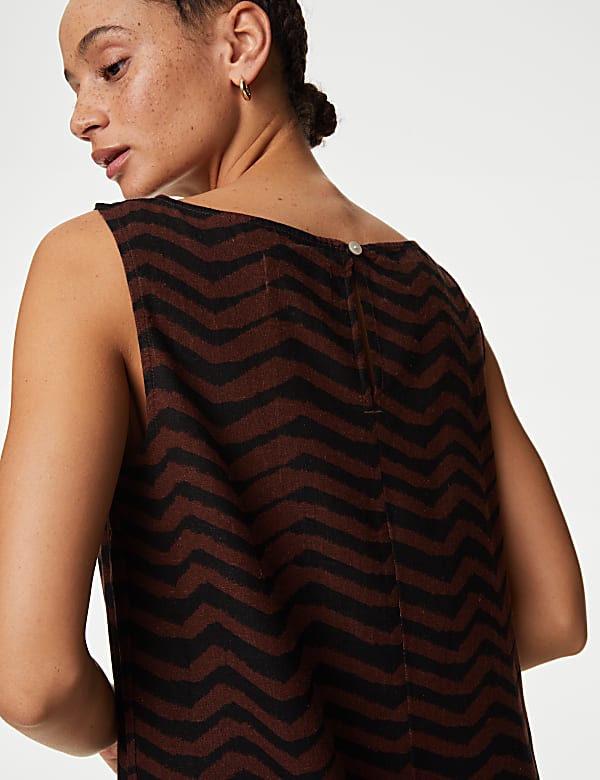 Linen Rich Printed Round Neck Shift Dress