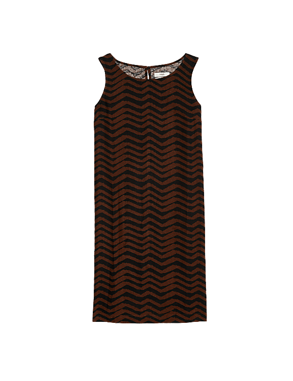 Linen Rich Printed Round Neck Shift Dress