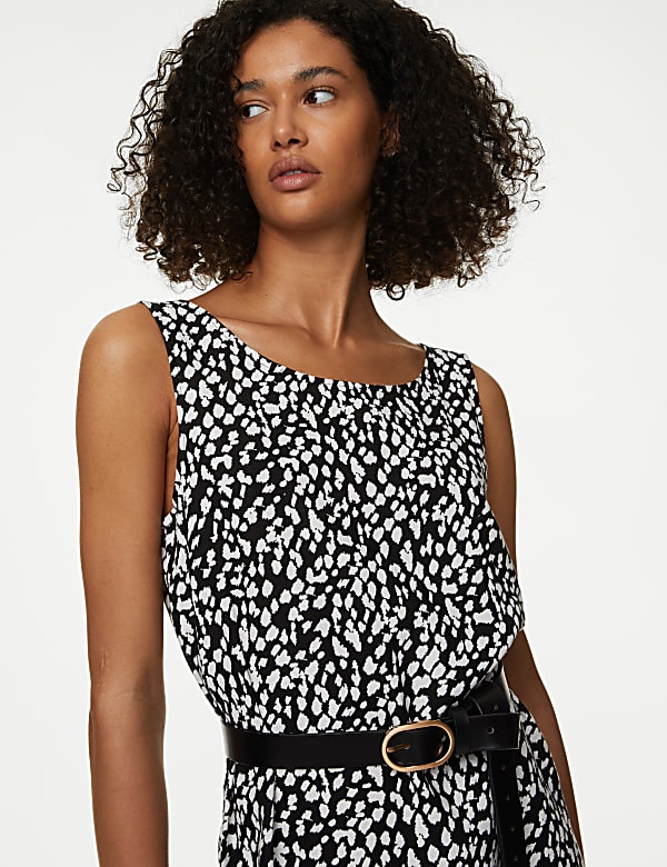 Linen Rich Printed Round Neck Shift Dress