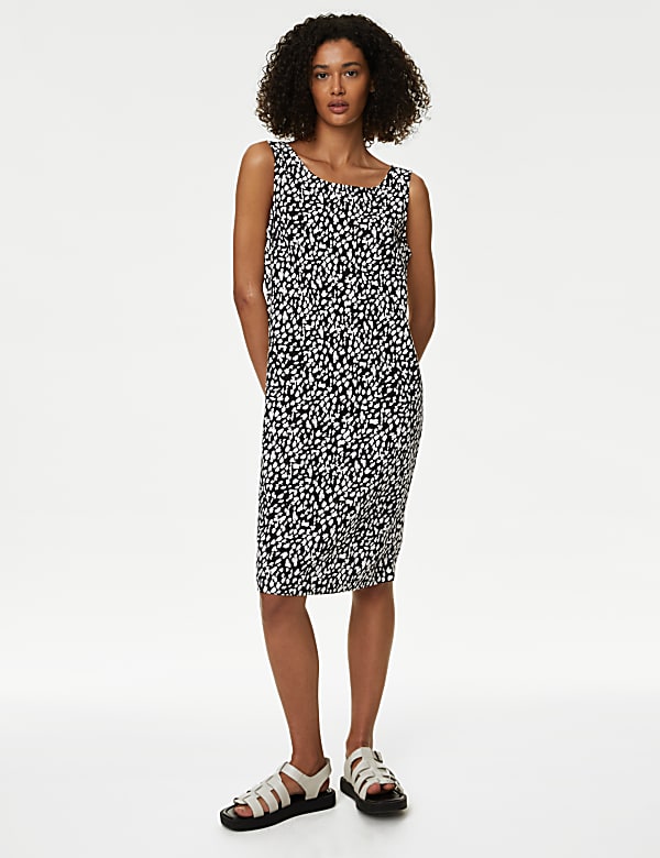 Linen Rich Printed Round Neck Shift Dress