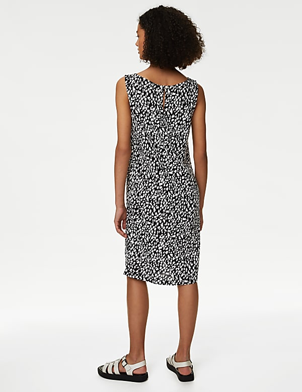 Linen Rich Printed Round Neck Shift Dress
